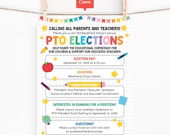 PTA PTO Elections Flyer Template, Editable Canva School Event Invitation, Parent Teacher Meeting Notice