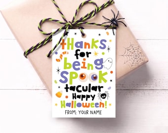 Halloween Gift Tag Printable, Thanks for Being Spooktacular, Spooky Thank You Favor, Ghost Spider Treat Bag, Digital Download