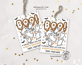 Halloween Gift Tags Printable, Ghost Treat Bag Labels (Digital Download)