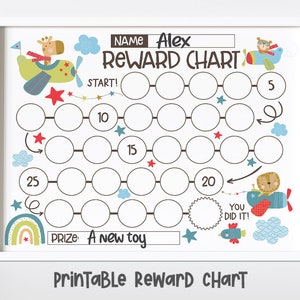 Dieren Pilot Adventure Reward Chart voor kinderen, Eenvoudige Kinderen Beloning Grafiek, Vliegtuig Sticker Chart - INSTANT DOWNLOAD