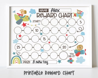 Animals Pilot Adventure Reward Chart For Kids, Simple Kids Reward Chart, Airplane Sticker Chart - INSTANT DOWNLOAD