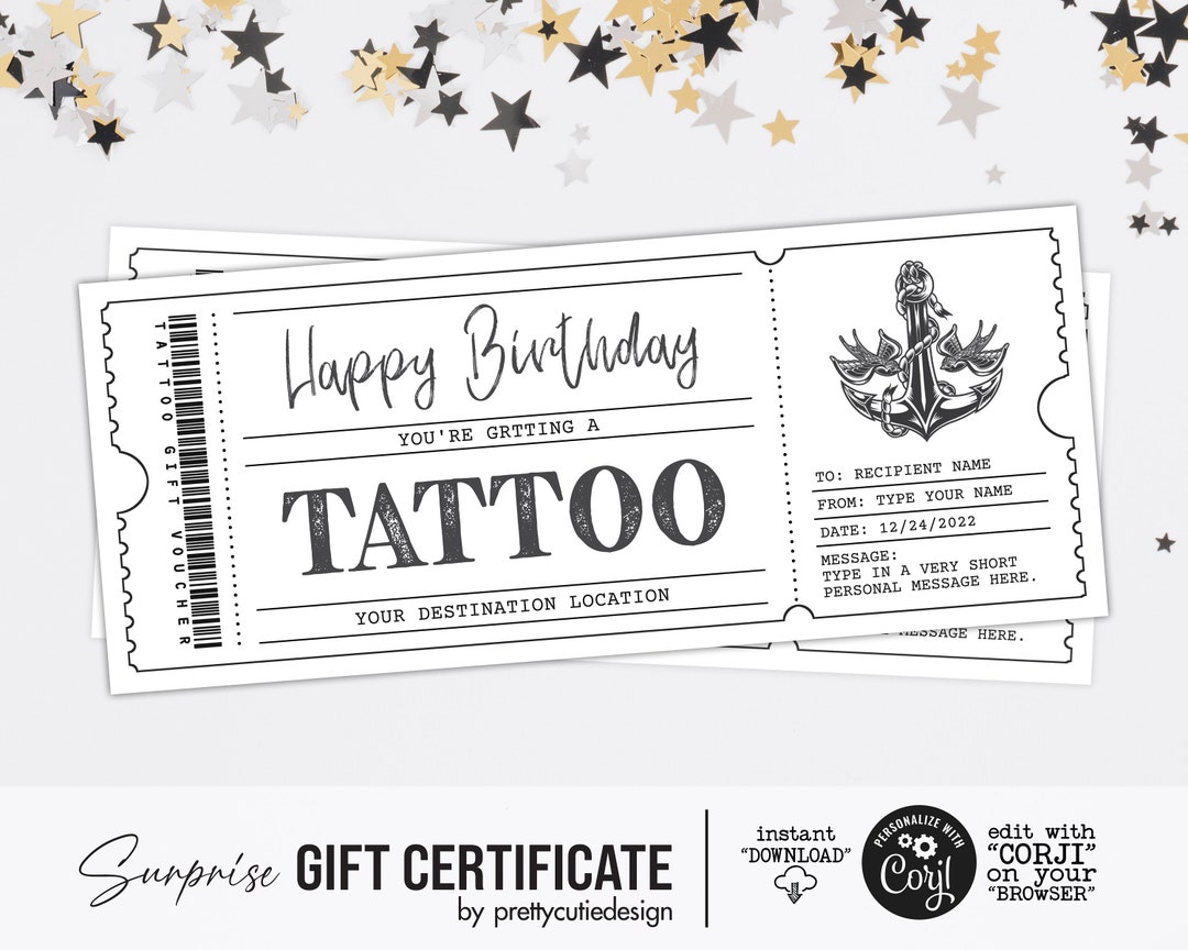 Tattoo Certificate Template Surprise Tattoo Customizable Etsy