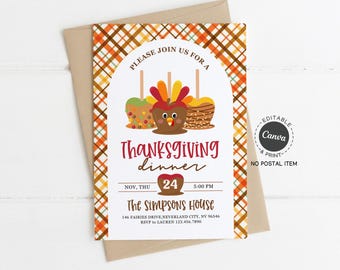 Thanksgiving Dinner Invitation Printable: Fall Party Invite for Family Gathering or Friendsgiving