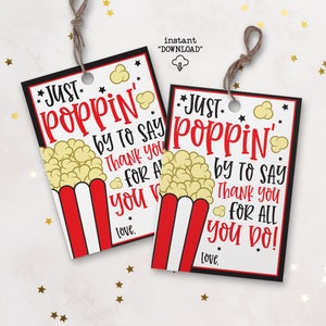Basta fare un salto per dire grazie per tutto quello che fai, etichetta regalo stampabile per la settimana di apprezzamento dell'insegnante, etichetta regalo di apprezzamento per popcorn per insegnanti e personale,