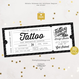 Modello di biglietto regalo per tatuaggio a sorpresa, buono per tatuaggio modificabile, buono regalo per tatuaggio stampabile, regalo per appuntamento per tatuaggio, idea regalo unica