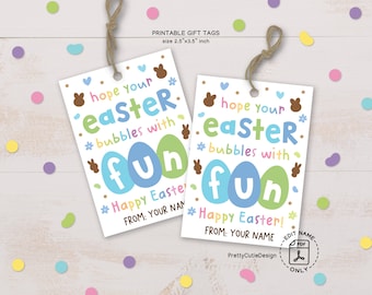 Happy Easter Printable Gift Tags, Kids Easter Bubble Tags, Bubbles of Fun Easter Tags For Kids, Easter Classroom Favors Kids Class Gift Tag