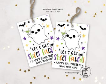 Funny Ghost Martini Halloween Gift Tags, Boozy Party Favors (Digital Download)