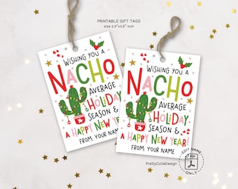 Christmas Gift Tags, Nacho Average Printable, Cactus Holiday Wrapping Labels