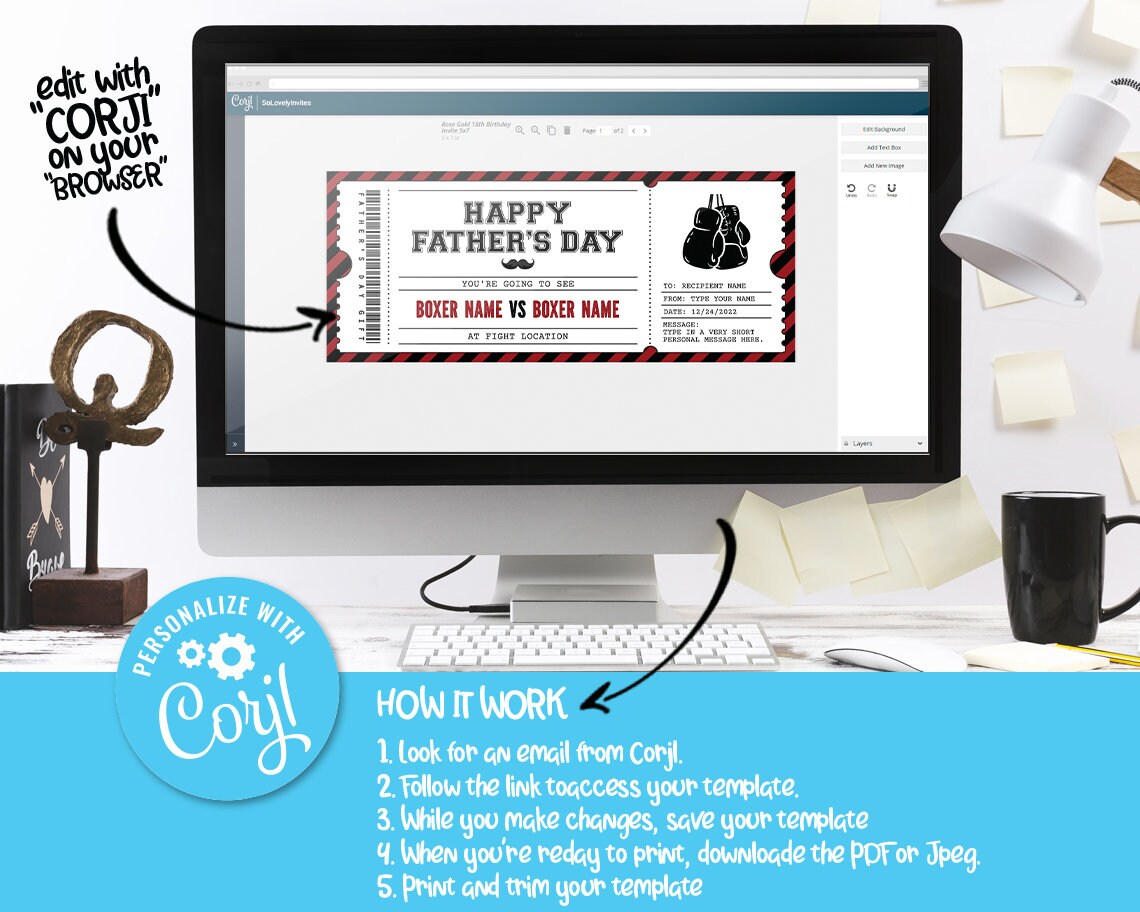 Father's Day Boxing Match Ticket Gift Voucher Custom Etsy