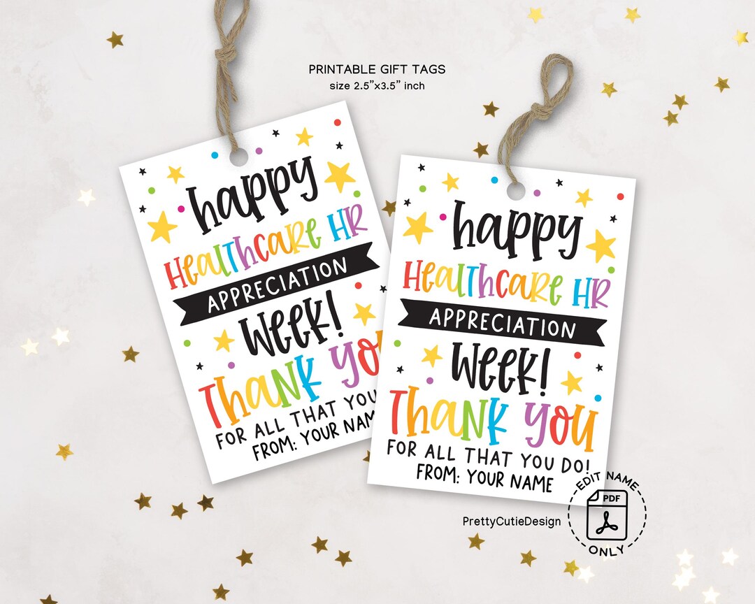 Healthcare HR Week Gift Tags: Printable Appreciation Favor (2.5”x3.5 ...