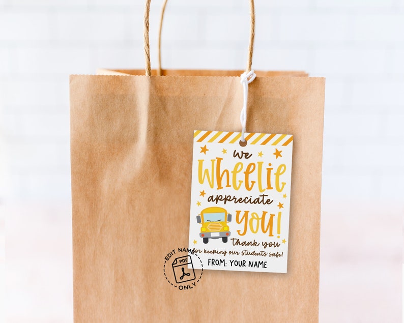 School Bus Driver Appreciation Tag Printable, We Wheelie Appreciate You Bus Driver Thank You Tags, Bus Driver Gift Tag, Bus Driver Thanks