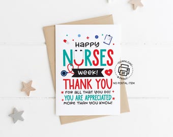Nurses Week Thank You Card Printable, Happy Nurses Day Digital Greeting, Appreciation Card for Nurse Gift, Print at Home, Instant Download