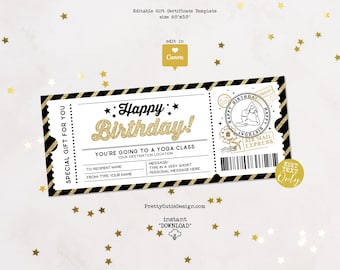 Yoga Class Gift Certificate Template, Birthday Surprise Ticket, Yoga Class Gift Coupon, Birthday Gifts For Yoga Class, Yoga Class Vouchers