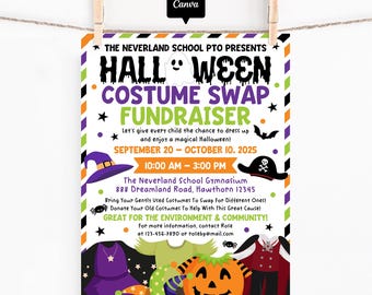 Halloween Costume Swap Flyer: School Fundraiser, Editable Canva Template (Instant Download)