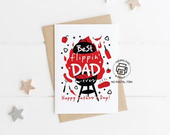 Funny Father's Day Card Printable, Best Flippin' Dad Ever BBQ Grill Card, Digital Download, Instant Gift for Grill Master Dad