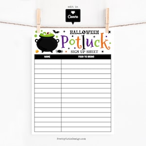Halloween Potluck Sign Up Sheet Template: Editable Canva Printable for Office Party Food List