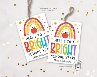 Bright First Day of School Gift Tags Printable, Back to School Rainbow Favor Tags, 1st Day of School Goodie Bay Tags for Teachers Students