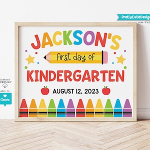 Editable First Day of Kindergarten Sign Template, Personalized Back to School Photo Prop, Printable First Day of School, Instant Download