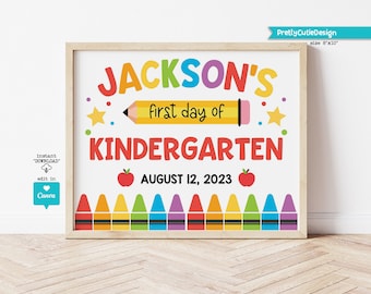 Editable First Day of Kindergarten Sign Template, Personalized Back to School Photo Prop, Printable First Day of School, Instant Download