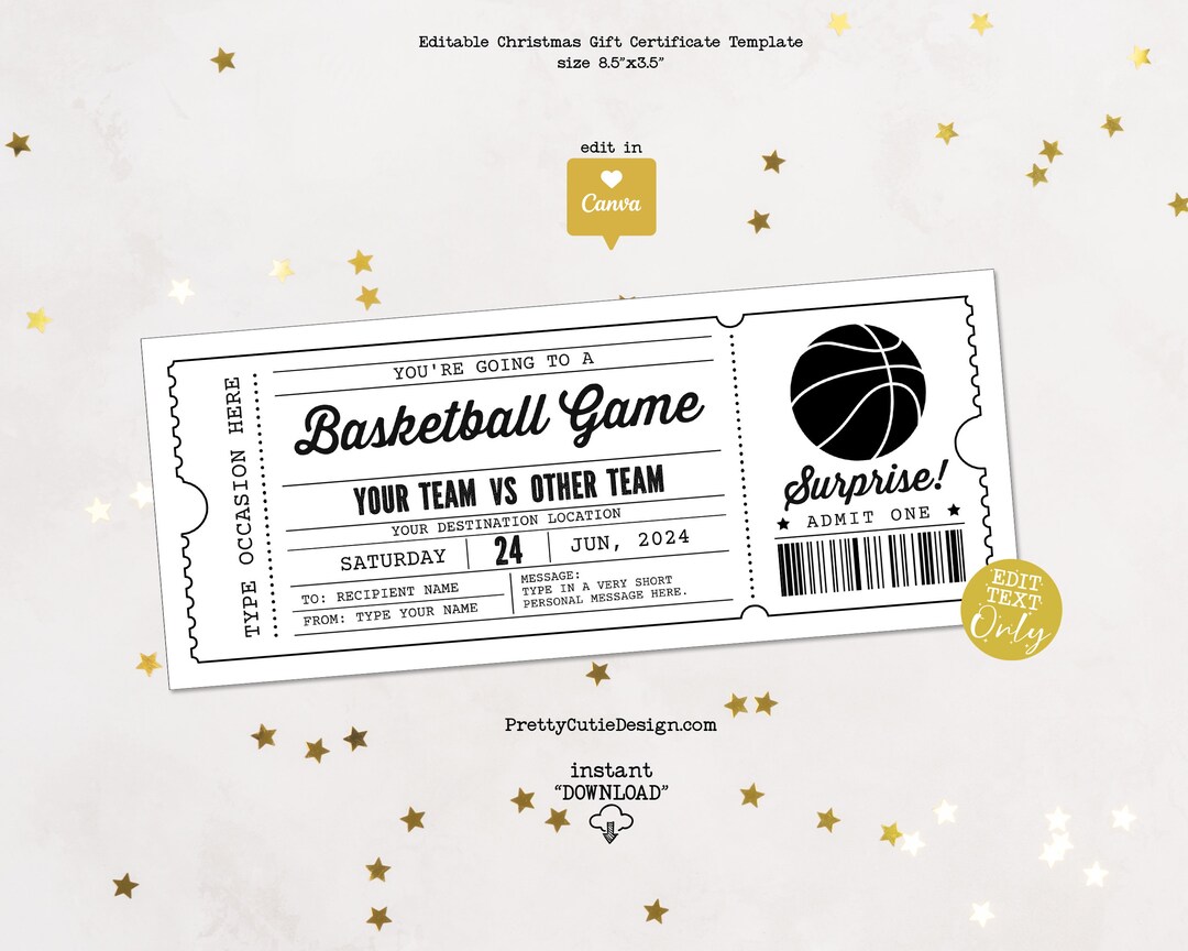 Basketball Ticket Surprise Game Ticket, Basketball Gift Certificate ...