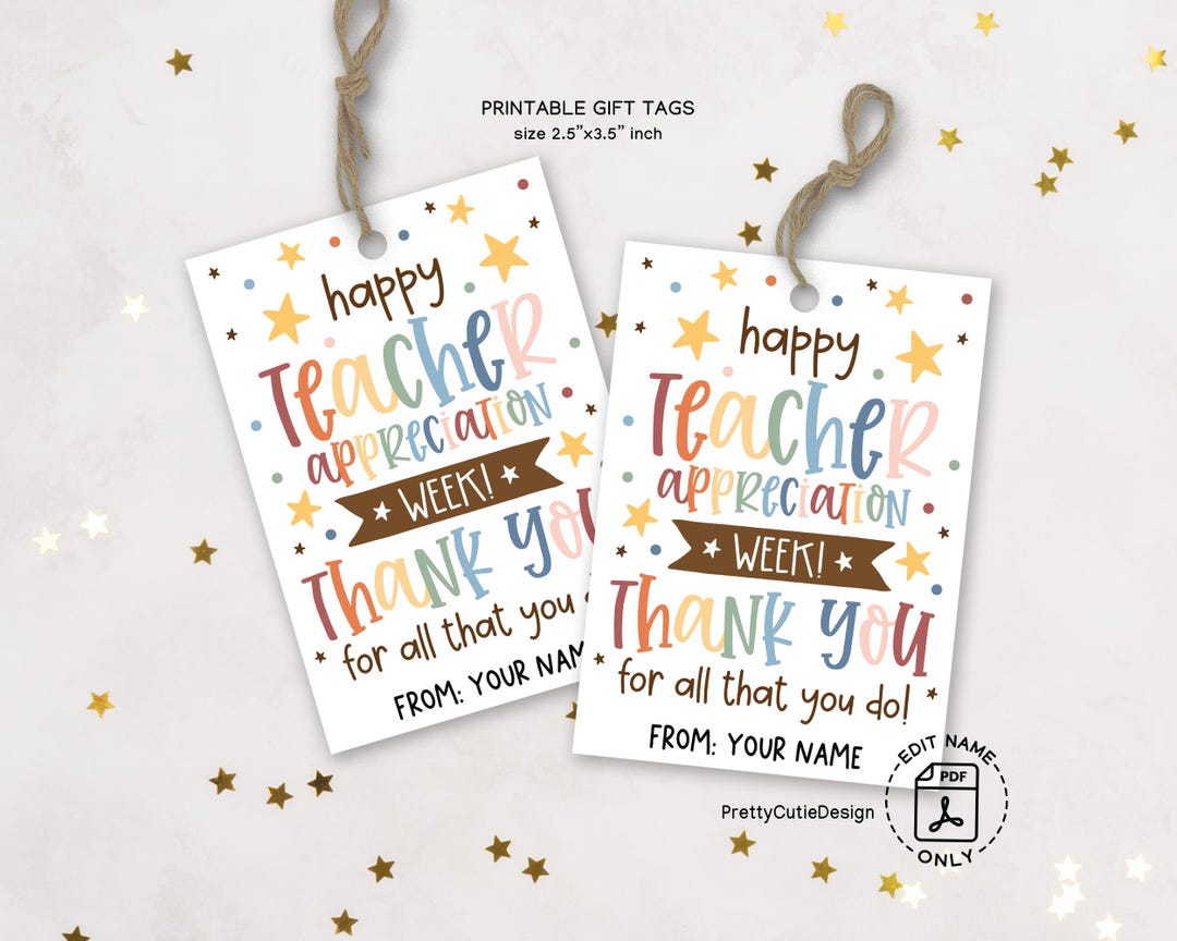 Teacher Appreciation Week Gift Tags Printable, Pastel Thank You Tags ...