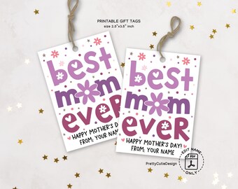 Best Mom Ever Gift Tag Printable, Cute Purple Mother’s Day Gift Tag, Instant Download PDF, DIY Gift Bag Tag for Mom from Kids or Family