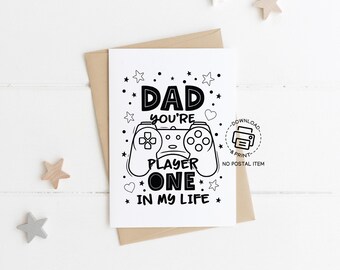 Gamer Dad Father's Day Card Printable, Dad You're Player One in My Life Card, Funny Video Game Card for Dad Instant Download, DIY Gift