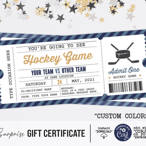 Printable Hockey Gift Voucher Game Ticket Template Surprise - Etsy Printable Hockey Gift Voucher Game Ticket Template Surprise - Etsy