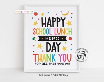 School Lunch Hero Day Printable Sign, Cafeteria Staff Appreciation Poster, Lunch Hero Thank You Wall Art, Rainbow Kitchen Decor