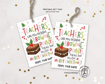 Teacher Brownie Gift Tags Printable, Christmas Appreciation Labels, Classroom Treat Favors
