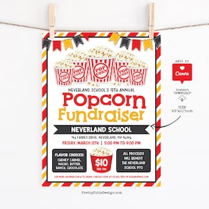 Popcorn Fundraiser Flyer Template Editable, School PTO PTA Fundraising Event Poster Canva, Instant Download Printable Snack Sale Flyer