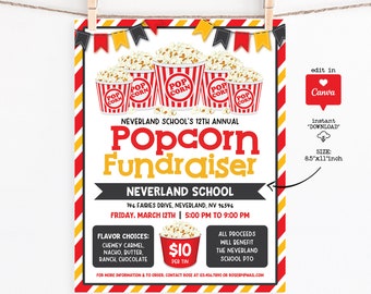 Popcorn Fundraiser Flyer Editable Template, School Fundraiser Charity Event Flyer Design Popcorn Sales, PTO Fundraiser Template Canva