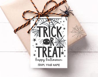 Halloween Trick or Treat Gift Tags, Spiderweb Design, Digital Download