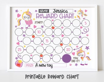 Unicorn School Reward Chart for Kids, Simple Kids Reward Chart, Cute Unicorn Sticker Chart - INSTANT DOWNLOAD