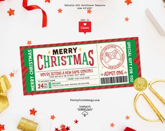 Surprise Game Console Ticket, Editable Christmas Gift Certificate Template, Game Voucher Ticket Printable, Game Console Gift Ticket Coupon