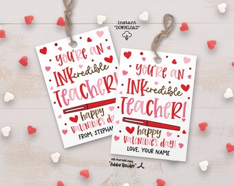 Printable Valentine Teacher Pen Gift Tag, Teacher Valentines Day Tags, Pen Valentine Tag Gift For Teachers, Teacher Appreciation Tag