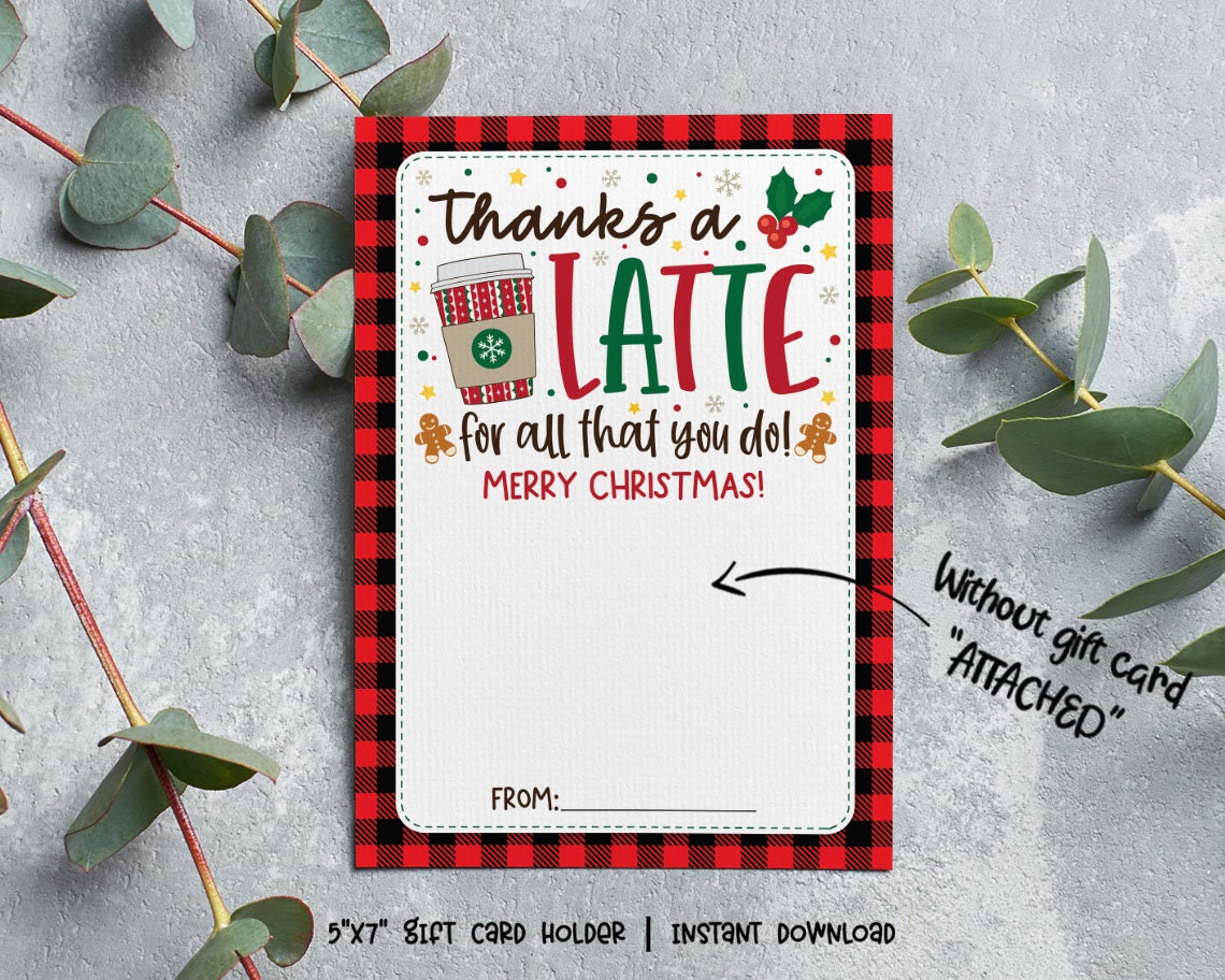 Gold Christmas Thanks a Latte Christmas Coffee Gift Card Holder templa –  Cute Party Dash