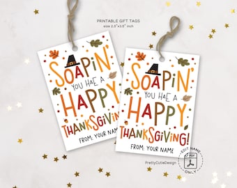 Thanksgiving Soap Gift Tags Printable: Funny Pun for Office Coworker or Teacher Favor Labels