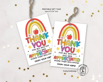 Teacher Appreciation Week Tag Printable, Thank You Teacher Tag, Rainbow Teacher Appreciation Tags, Teacher Supplies Staff Appreciation
