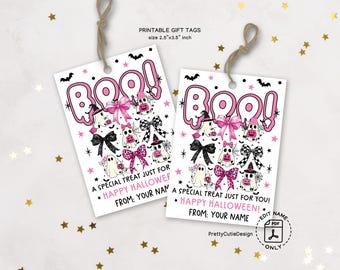 Pink Halloween Gift Tags, Pastel Ghost Treat Labels (PDF)