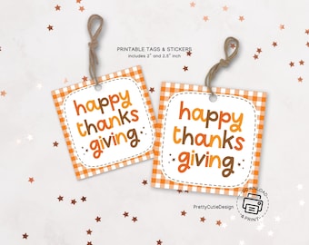 Thanksgiving Gift Tags Printable, Happy Thanksgiving Stickers for Coworker Appreciation or Party Favors