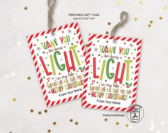 Thank You For Being a Light Gift Tags, Printable Holiday Labels (PDF)