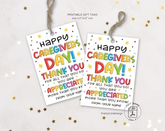 Caregivers Day Gift Tags Printable, Caregiver Appreciation Thank You Treat Labels, PDF Download