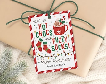 Christmas Gift Tags, Hot Chocs Fuzzy Socks Printable, Cozy Treat Bag Labels, Digital Download