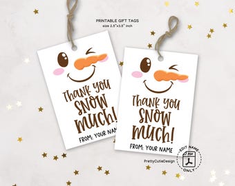 Snowman Thank You Tags: Winter Christmas Gift Tags (Digital Download)