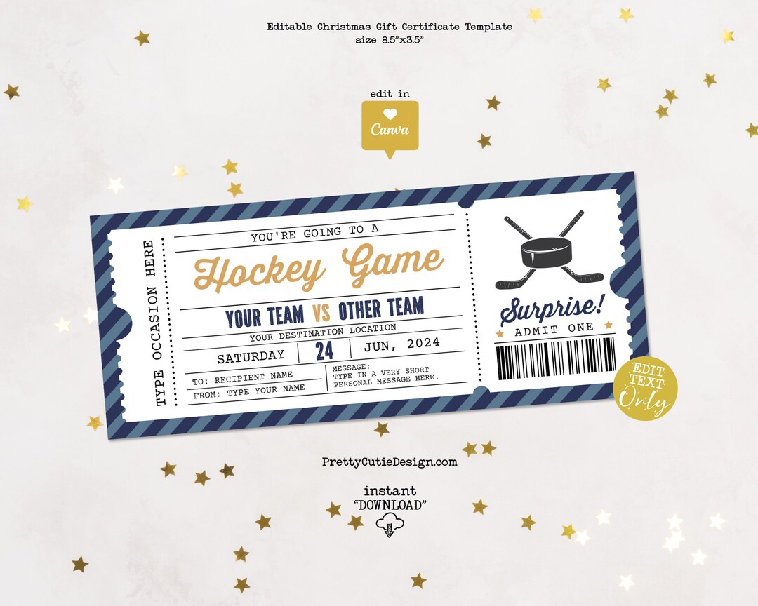 Printable Hockey Ticket Gift Certificate Template, Hockey Birthday Gift Ticket, Surprise Ticket ...