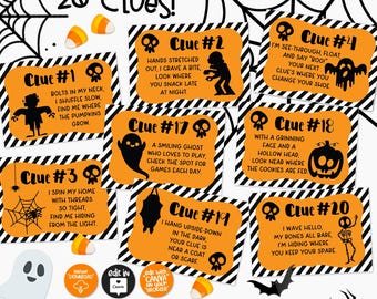 Halloween Scavenger Hunt Riddles: Printable Kids Party Game (Canva Editable, Instant Download)