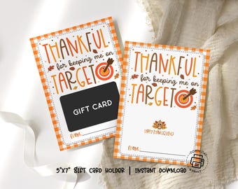 Thanksgiving Gift Card Holder Printable: Thankful Target Appreciation Card for Teachers or Coworkers