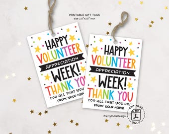 Volunteer Appreciation Gift Tags Printable, National School Volunteer Week Favor Tags, Thank You Tags for Volunteers, Instant Download