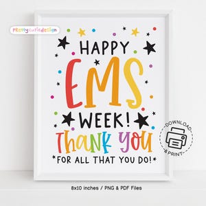 Szczęśliwego tygodnia EMS Wydrukuj znak Tęczowy plakat z podziękowaniami dla ratownika medycznego EMT Wystrój dla stacji kliniki biurowej Natychmiastowe pobieranie
